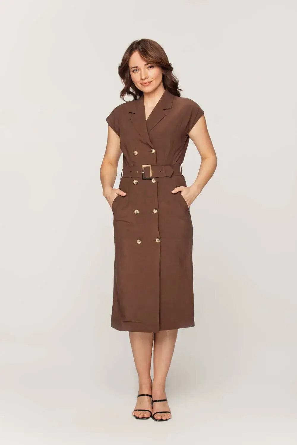 Chocolate Brown Double-Breasted Linen Dress | Stylish & Versatile