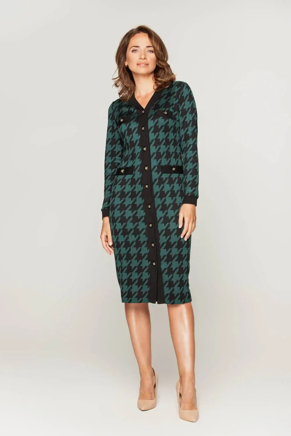 Fitted Black Houndstooth Knit Dress Fitted Black Houndstooth Knit Dress