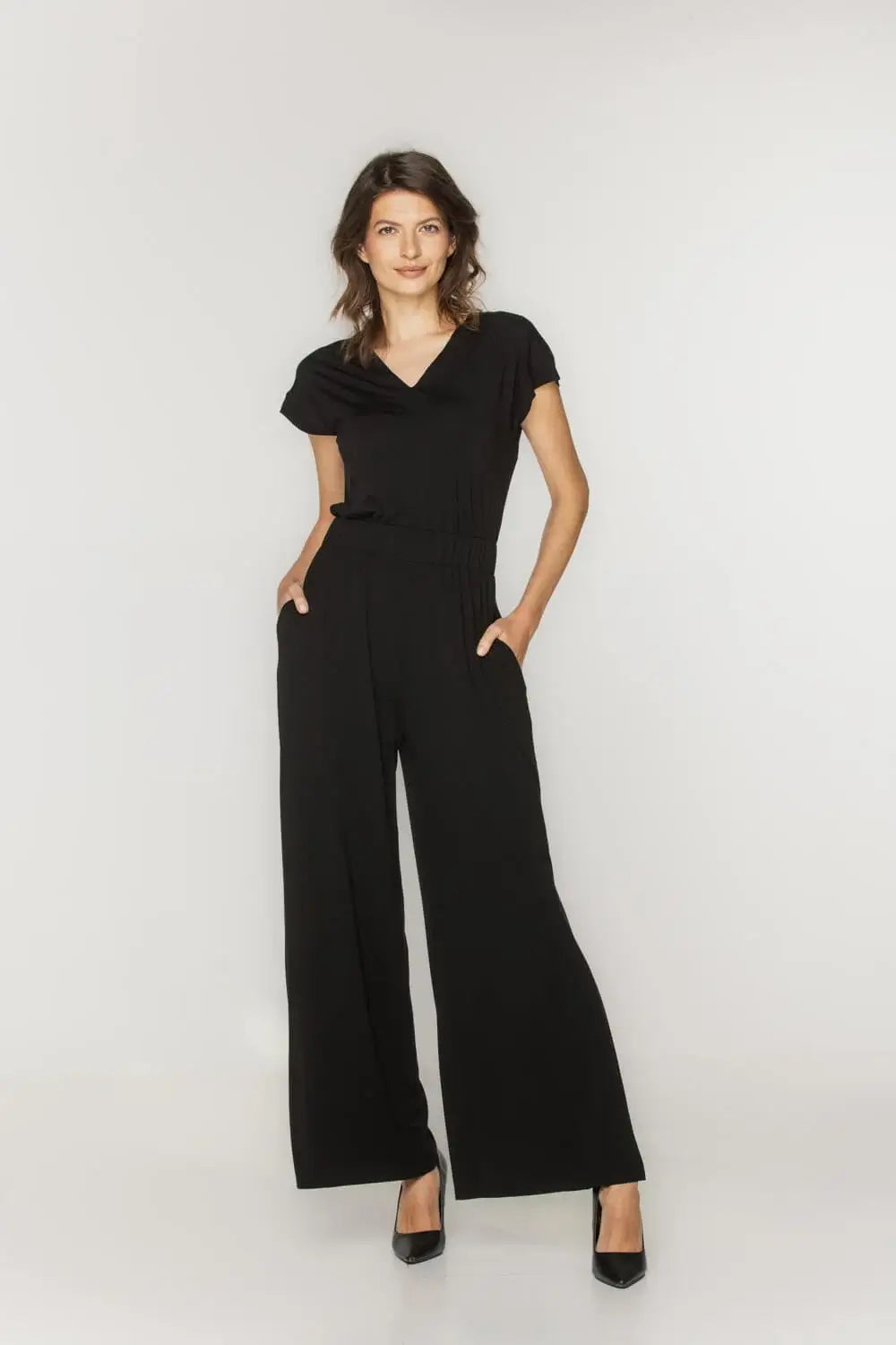Knit black jumpsuit sales