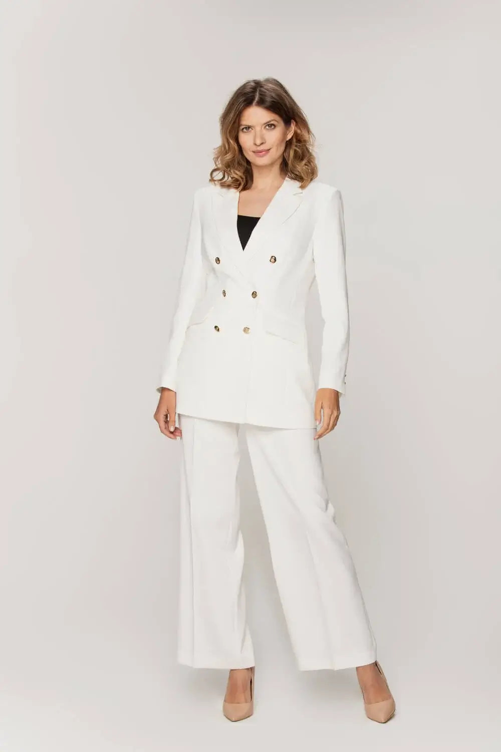 Ecru Double-Breasted Blazer | Elegant Style | Bialcon