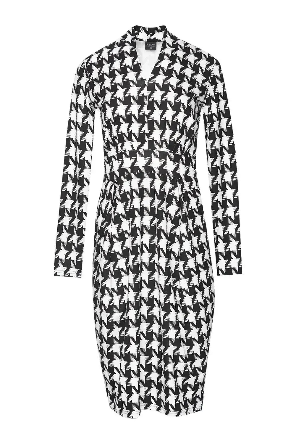 Houndstooth V-Neck Knit Dress