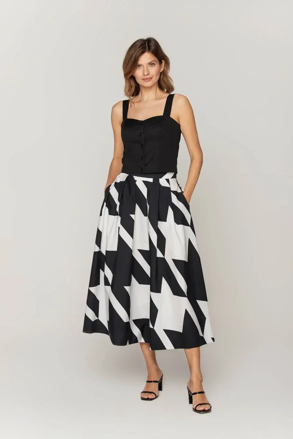 Macro Houndstooth Pleated Skirt