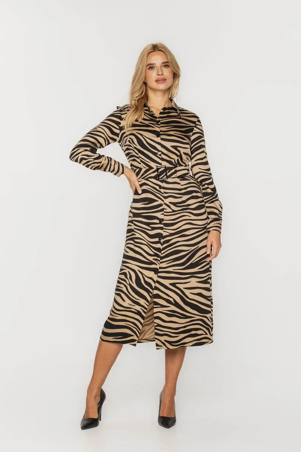 Zebra Print Viscose Shirt Dress